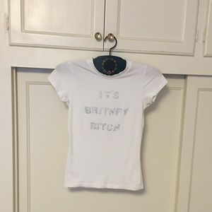 Britney Spears white T-shirt with rhinestones
